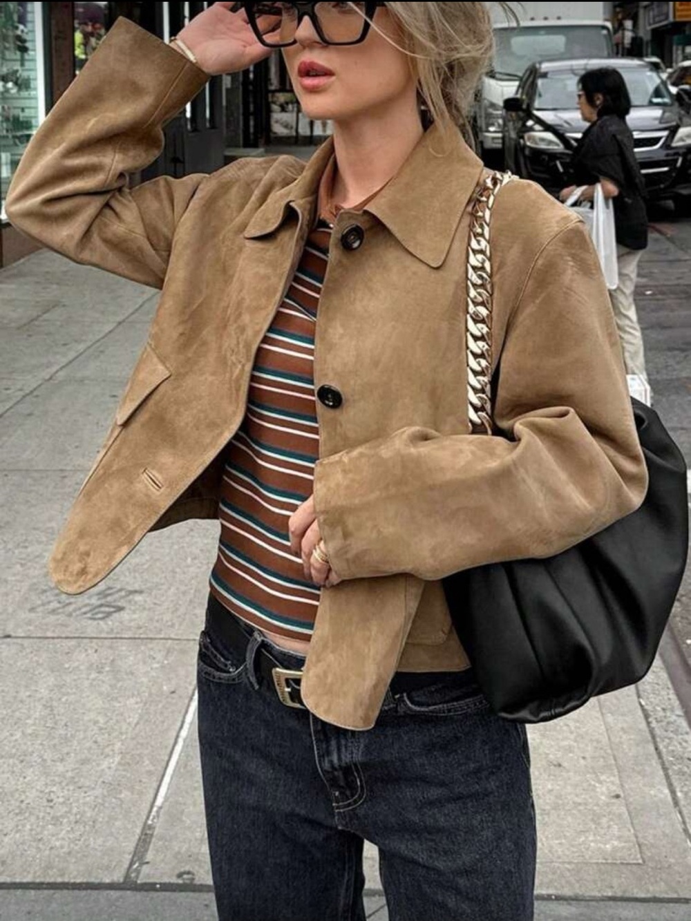 Women’s Suede Crop Jacket - Tan